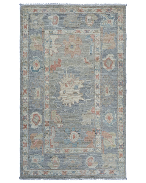 3x5 Gray Oushak Turkish Handmade Traditional Veg Dye Wool Area Rug